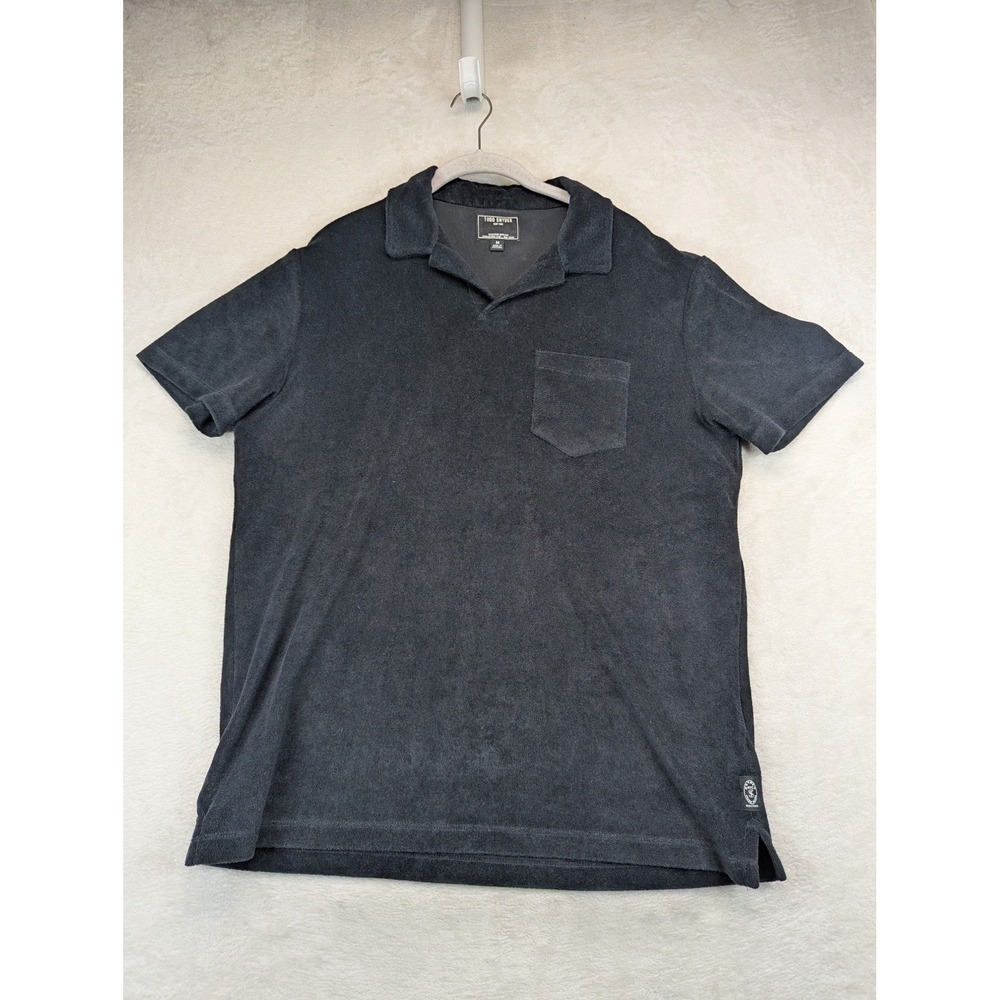 Todd Snyder Montauk Terry Cloth Polo Shirt Men's M Black Pocket Toweling